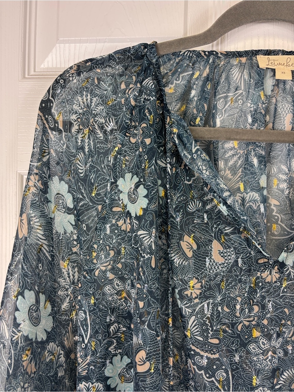 Anthropologie Let me be sheer puff sleeve blouse sz xs - Picture 6 of 10